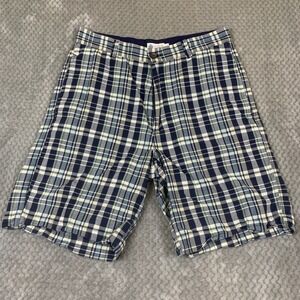 J Crew Vintage Madras Shorts Mens 31 Navy Green Plaid Cotton 94931